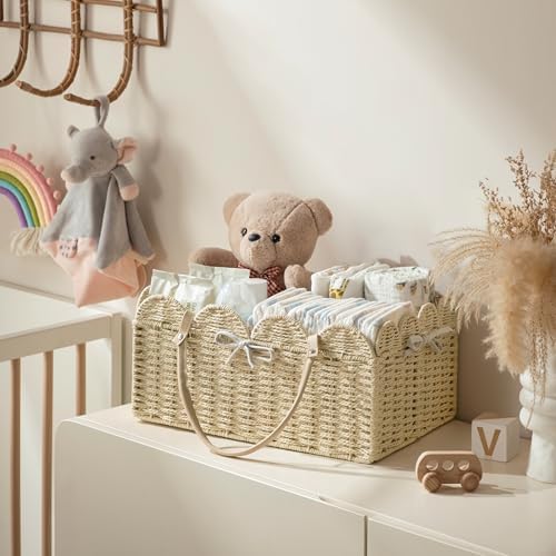 HBlife Large Baby Diaper Caddy, Paper Rope Storage Baskets Nursery Bin with Removable Divider, Portable Car Organizer for Diapers, Baby Shower Gifts, Newborn Essentials Must Haves - Image 3