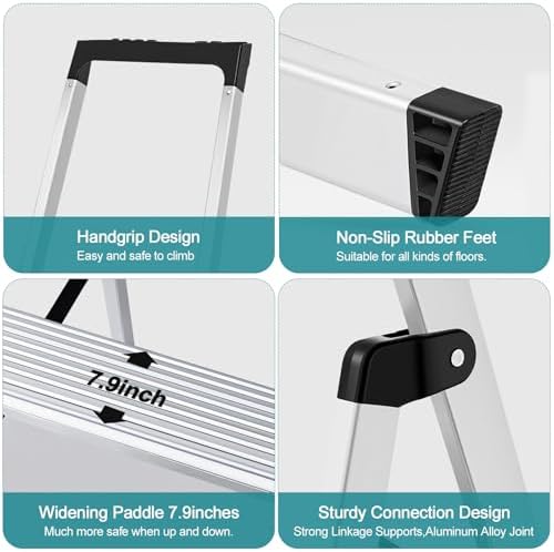 OLIXIS 6 Step Ladder, 330lbs Folding Aluminum Step Stool with Pedal - Image 3