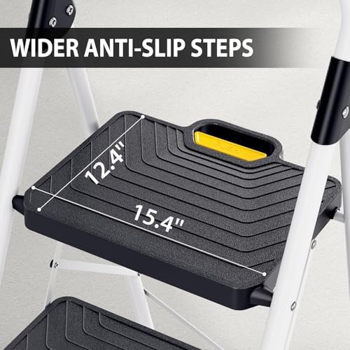 TOOLF 4 Step Ladder, Folding Portable Ladder with Anti-Slip Pedals, White - Image 3