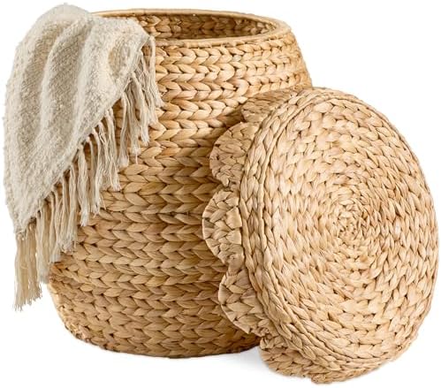 Best Choice Products Scalloped Multipurpose Hyacinth Storage Basket, Plant Décor, Handwoven Organizer Tote for Bedroom, Living Room, Nursey, w/Lid - Natural by BestChoiceProducts
