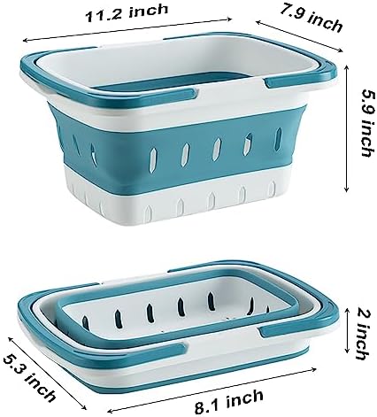 2 Pack Portable Plastic Shower Caddy Tote, Collapsible Small Basket with Handles, Box Organizer Bin for Bathroom, Kitchen, College Dorm,Gym(Grey +Blue) - Image 2