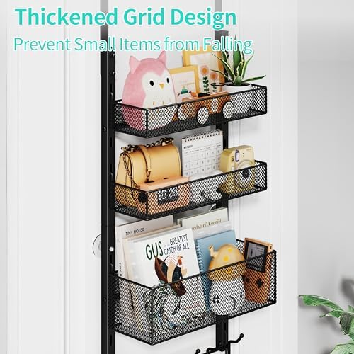 HapiRm Over The Door Hanger with Coat Hooks and 3 Baskets, Rustproof Over The Door Hooks, Storage Organizer for Hats, Towels - Black - Image 3