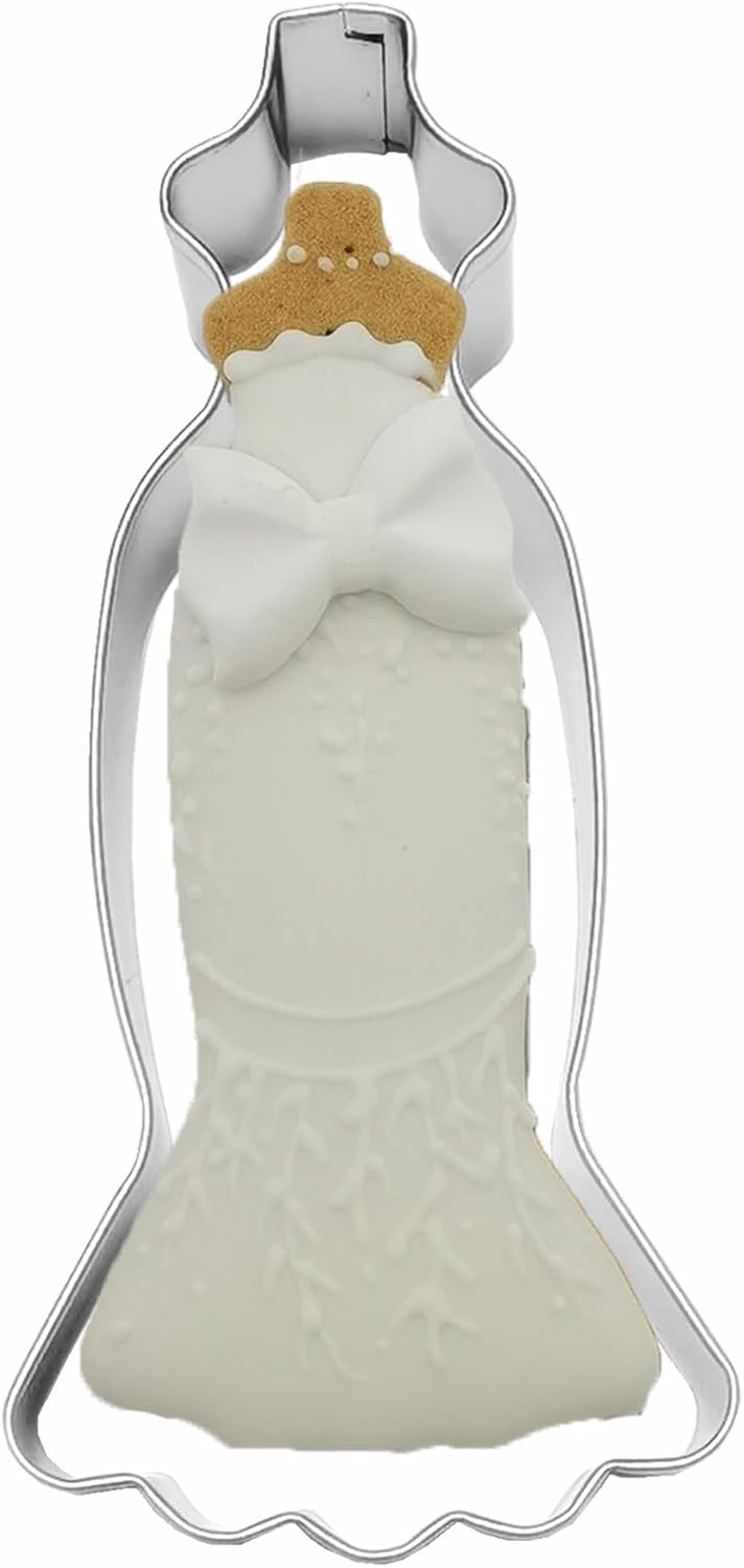 Large Size Dress Shaped Cookie Cutter, Stainless Steel Strapless Mermaid Fishtail Princess Wedding Dress Cookie Cutter, 4.7 Inches