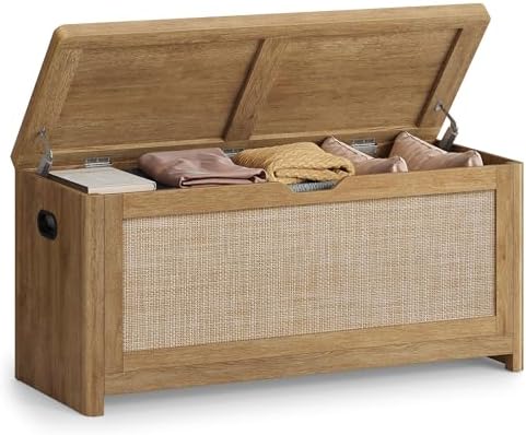 VASAGLE Boho Storage Bench with Rattan Look, Rounded Corners by VASAGLEbySONGMICSHOME