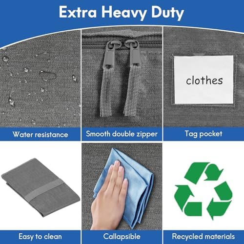 2-Pack Extra-Large Heavy-Duty Storage Totes with Reinforced Handles, Durable Zippers & Waterproof Material — Perfect for Space-Saving, Moving, Shipping and Travel (Grey) - Image 3