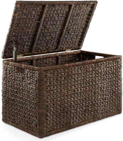 Casafield 30" Storage Chest with Lid, Handles, Safety Hinge - Espresso Dark Brown, Hyacinth Wicker Storage Trunk for Entry Way, Living Room, Bedroom - Image 3