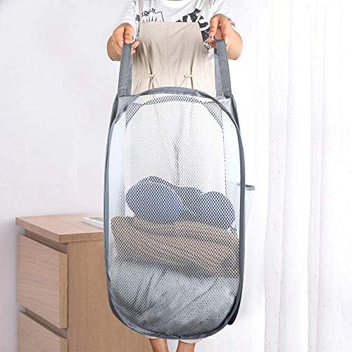 Larpur Popup Mesh Laundry Basket, Collapsible Laundry Hamper Portable Clothes Washing Laundry Hamper with Reinforced Carry Handles for Home, Dormitories, Travel, Apartments (Grey) - Image 4