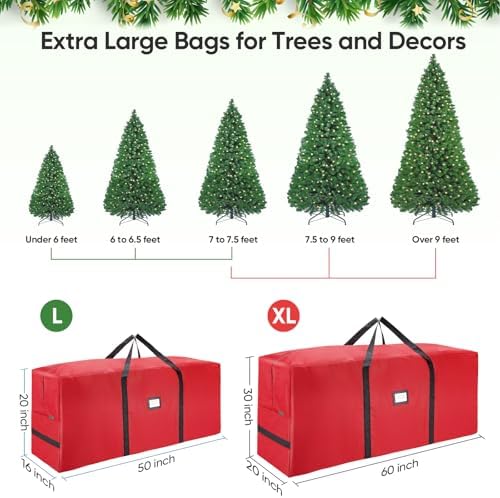 BALEINE 7.5 ft Christmas Tree Storage Bag, Heavy Duty 900D Oxford Fabric with Reinforced Handles and Dual Zippers Wide Opening, Extra Large Storage Container for Trees and Decorations (Red) - Image 4