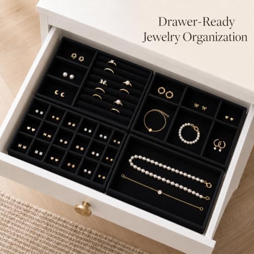 4 Pack Stackable Jewelry Organizer Tray Set - Velvet Display Case - Image 3