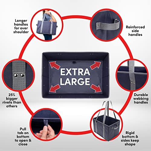 BAG-THAT! 4pk Reusable Grocery Bags Shopping Bags Tote Box Large Heavy Duty Groceries Bag Handles Foldable Reinforced Bottom (Gray) - Image 3