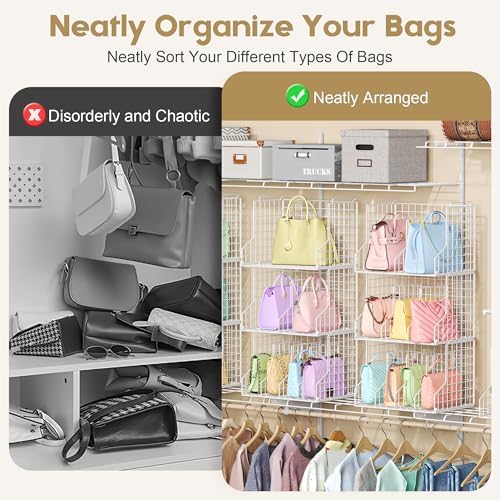 Sonyabecca Purse Storage Organizer for Closet : Adjustable 3-Pack Dividers Handbag Organizer - Stackable Wire Handbags Storage Baskets -Open Cabinets Wallets Tote Chain Bags Clutches -White - Image 6