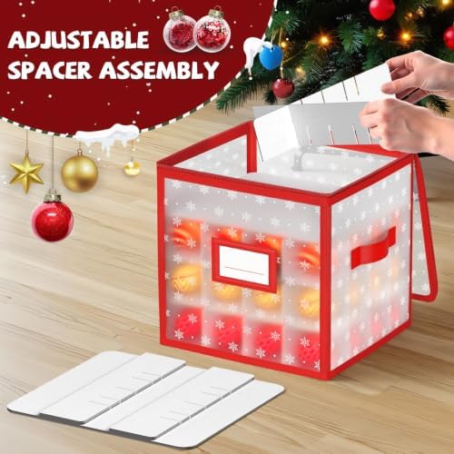 Christmas Ornament Storage Box, 64 Ball Container with Adjustable Dividers - Image 3