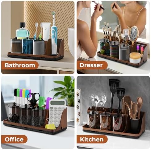 Bathrooms Toothbrush Holder Set with 3 PCS Qtip Holder (Brown Wood Grain) - Image 7