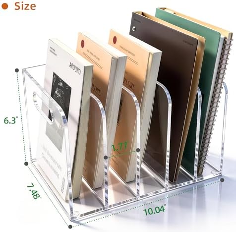 Clear Acrylic Magazine File Holder, 5 Compartment Desk Organizer - Image 2