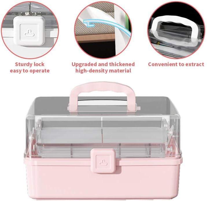 Large 3-Layer Craft Storage Box with Handle, Blue - Image 5
