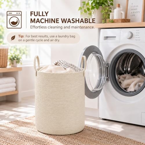 JMvicyroam 100L Cotton Rope Laundry Basket Hamper, Beige - Image 5