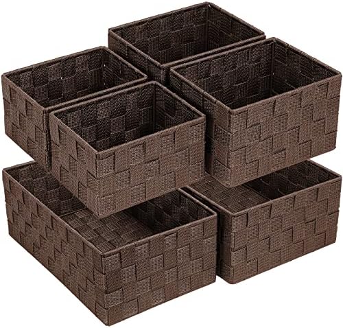 Posprica Woven Storage Baskets for Organizing 6 Pack, Large&Small Storage Cube Bins Set for Bathroom, Storage Boxes Container for Drawer, Closet, Shelf, Dresser, Brown by Posprica