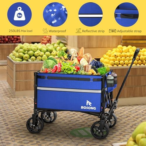 ROSONG Collapsible Wagon Cart with Wheels Foldable - Folding Utility Heavy Duty Wagons Carts for Grocery Sports Garden Shopping Camping Wheelbarrows (Blue, 120L) - Image 3
