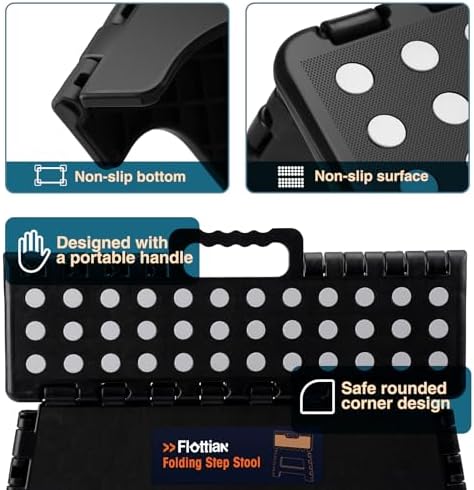 Flottian 5" Folding Step Stool for Adults and Kids 15-Inch Extra Wide Stool Holds Up to 300 lbs,Non-Slip Folding Stools with Handle,Compact Plastic Foldable Step Stool for Bathroom,Kitchen,ect - Image 5