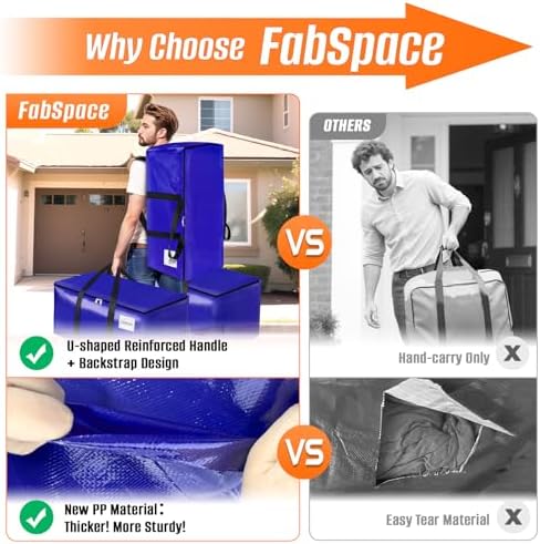 FabSpace 4-Pack Moving Bags with Backpack Straps & Carry Handles, 30 Gallons-125 L Heavy Duty Storage Totes for Space Saving, Foldable Storage Bags for College Dorm, Travel, Camping (Blue) - Image 6