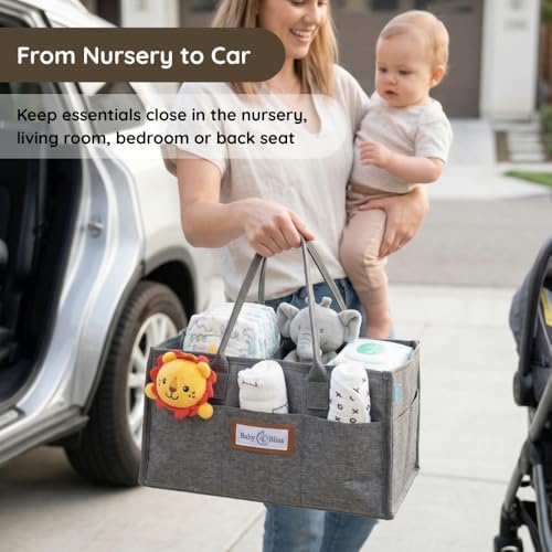 BabyBliss Polyester Diaper Caddy Organizer - Portable Wipe-Clean Nursery Storage Basket with Pockets and Dividers for Diapers, Wipes and Baby Essentials - For Nursery, Living Room and Car - Image 6