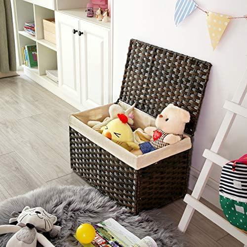 SONGMICS Woven Storage Basket with Lid, 17.2 Gallon (65L), Foldable - Image 4