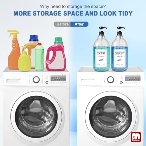 GMISUN Plastic Laundry Detergent Dispenser, 2 Pack Liquid Laundry Soap Dispenser, 64oz Storage Container for Farmhouse Laundry Room Decor, Liquid Bottle Organizer for Detergent/Softener/Bleach - Image 5