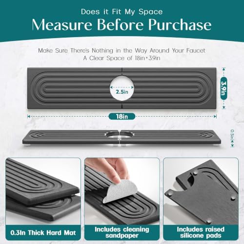 eormoe Faucet Mat for Kitchen Sink, Diatomite Stone Drying Mat - 18"x3.9" - Image 4
