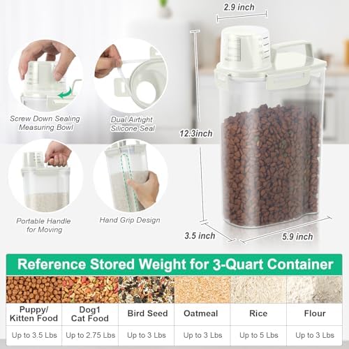 TBMax Rice Storage Container 3 to 5 Lbs - Small Pet Dog Cat Food Container Dispenser with Easy Pouring Spout & Cup, Portable Cereal Container for Small Spaces, Travel, or Daily Use -Beige - Image 2