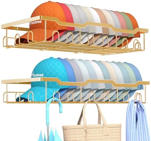 Nicetree Hat Racks for Baseball Caps Wall - Metal Hat Organizer for 48 Baseball Caps Holder, 2 Pack Hat Storage Organizer for Closet, Bedroom, Living Room by Nicetree