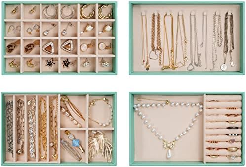 ProCase Stackable Jewelry Organizer Trays for Drawers, Jewelry Drawer Inserts Container Display Case Storage for Earring Necklace Rings Bracelet with Removable Dividers -Mint, 4 Layers by ProCase