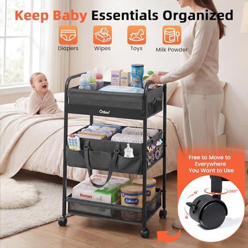 Orzbow Diaper Caddy Cart, 3 Tier Baby Rolling Storage Cart - Image 6