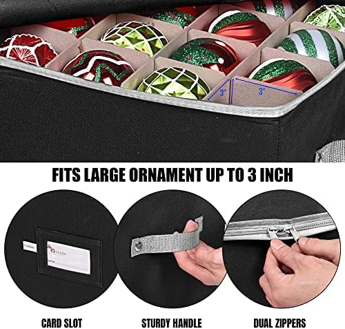 Christmas Ornament Storage Box, 4 Individual Trays Xmas Storage Container, Fits 64 Ornaments Decoration Balls, Constructed of Durable 600D Oxford Material (Black) - Image 4