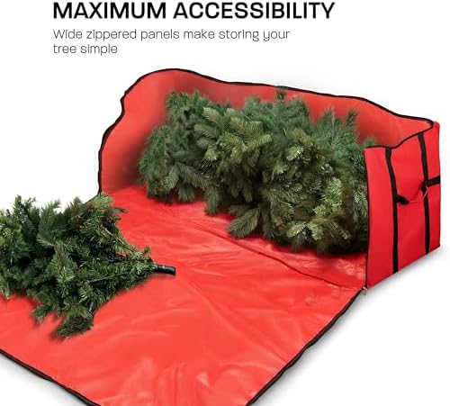 ZOBER Wide Christmas Tree Storage Bag - Maximum Accessibility - Fits 9 Ft Trees - 600D Oxford Fabric Christmas Tree Bag For Storage Box For Xmas - Strong, Durable Straps & Handles - Card Slot - Red - Image 3