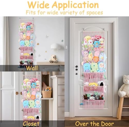5 Tier Stuffed Animal Storage Shelf Net, 17x61'' Plushie Storage, Pink - Image 5