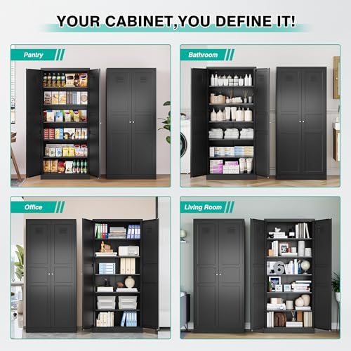 SISESOL Black Storage Cabinet,71" Tall Pantry Cabinet,Kitchen Pantry Storage Cabinets with 2 Doors and 5 Shelves,Wide Deep Metal Food Cupboard for Home,Kitchen,Dining/Living Room - Image 4