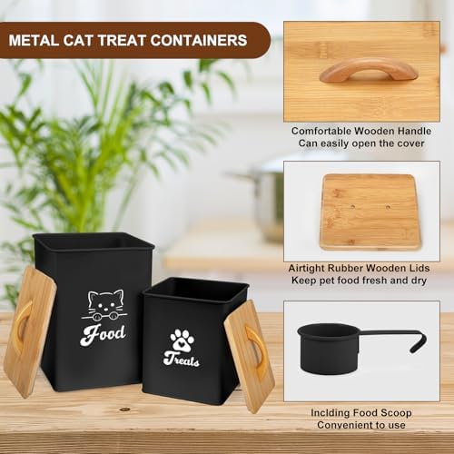 Cat Food Storage Container with Scoop, 2PCS Cat Food Storage Container with Lids Airtight, Cat Treat Jars for Kitchen Counter-7+3Lbs, Cat Cookie Jar for Storage, Black - Image 4