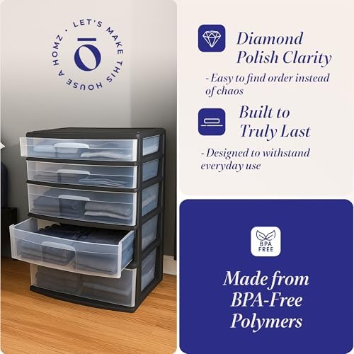 HOMZ Drawer Tower, 5-Tier Storage Organizer Unit, Black Frame - Image 4