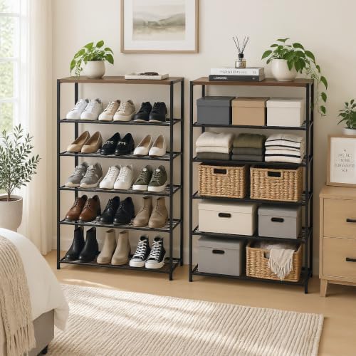 HOMEFORT 6 Tiers Shoe Rack Organizer,23" Shoe Storage Shelf for Closet, Shoe Rack for Entryway, Each Tier Fits 3 Pairs, Shoe Stand with Metal Shelves and MDF Top Board, Walnut - Image 4
