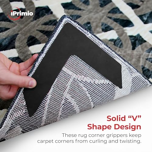 iPrimio NeverCurl V Shape Rug Corner Gripper, Reusable, 7.5" x 7.5", 4 Pack - Image 2