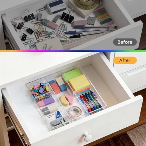 HIIMIEI Acrylic Drawer Organizer, 6 Section Clear Makeup Tray Organizer for Drawer Office Bedroom(11.8x11.8 inch) (Pack of 2) - Image 3