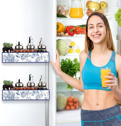 Beeveer 2 Pack Floral and Bird Magnetic Fridge Shelf Spice Rack - Image 3