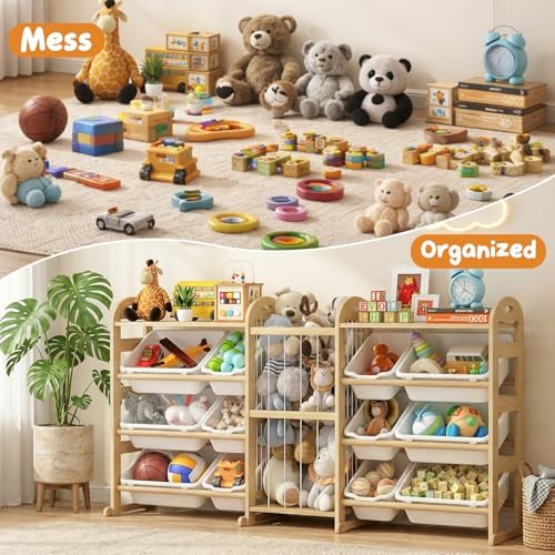 Toy Storage Organizer with Stuffed Animal Storage, 12 Toy Bins - Image 5