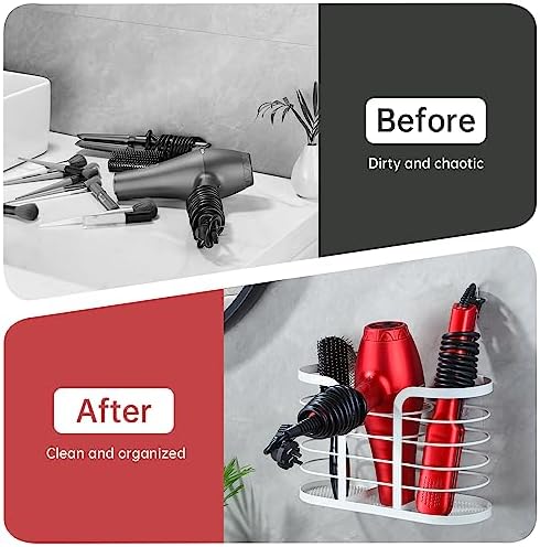 YIGII White Hair Dryer Holder - Adhesive Blow Dryer Holder/Hair Tool Organizer Bathroom Organizer Stick on Wall Mounted Multi-Functional Hair Dryer Rack for Wire Straightener, Shavers - Image 3