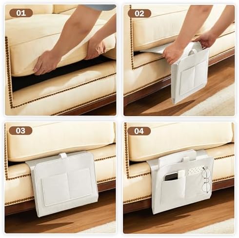 YOUDENOVA Bedside Caddy, Bedside Organizer for Dorm Room, Bunk Bed, Beige - Image 4