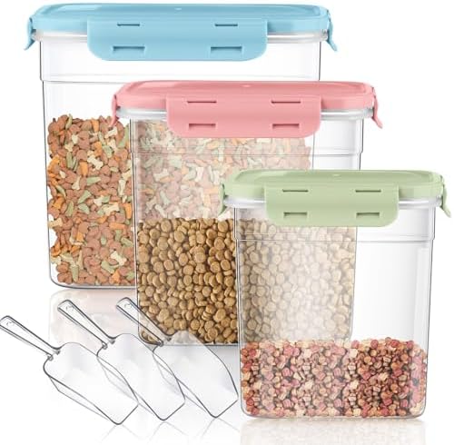 Patelai 6 Pcs Dog and Cat Food Storage Containers 2 Scoops, Pink,Blue,Green by Patelai