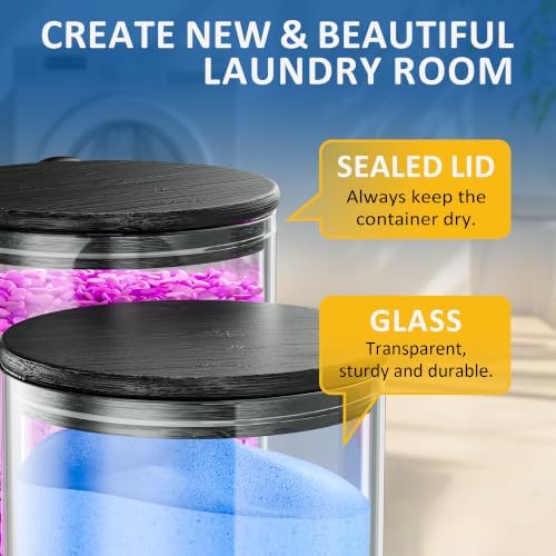 2+1 Glass Laundry Pods Container, Clear Laundry Room Organization Containers Essentials, Large Detergent Powder Storage Containers Black Lids & Labels Signs with Dry Sheet Holder - Image 4