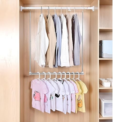 Adjustable Hanging Closet Rod, Extender Hanging Rod, Closet Hanging Organizer, Heavy Duty Closet Bar, Hanging Rod (1 Pack, Chrome) - Image 3