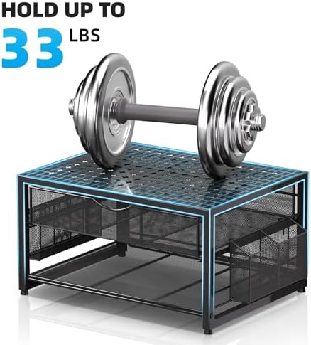 Marbrasse Metal Printer Stand for Desk with Storage Drawer and 2 Pen Holders, 2-Tier Desktop Organizer Printer Table for Home Office, Multi-Purpose Desk Organizer for Fax Machine Scanner Files(Black) - Image 6