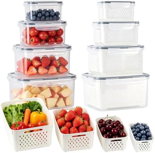 8 Pack Fruit Storage Containers for Fridge, Produce Container with Colander by LoveBB